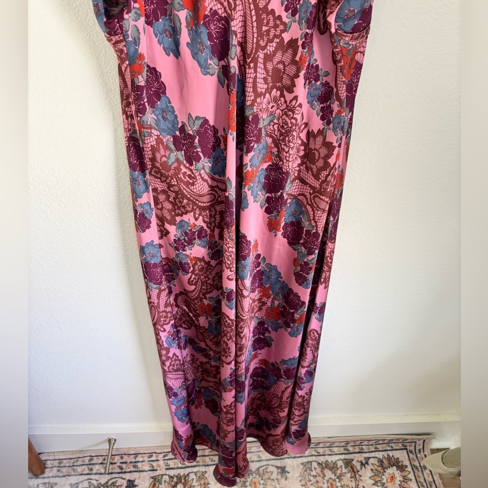 Intimately by Free People Pink Floral Lace Print Maxi Slip Dress| size m | boho - Picture 9 of 13